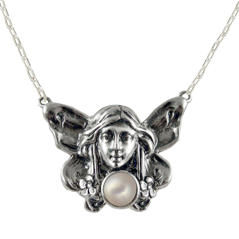 Sterling Silver Winged Fairy Aromatherapy Pendant Necklace With Cultured Freshwater Pearl